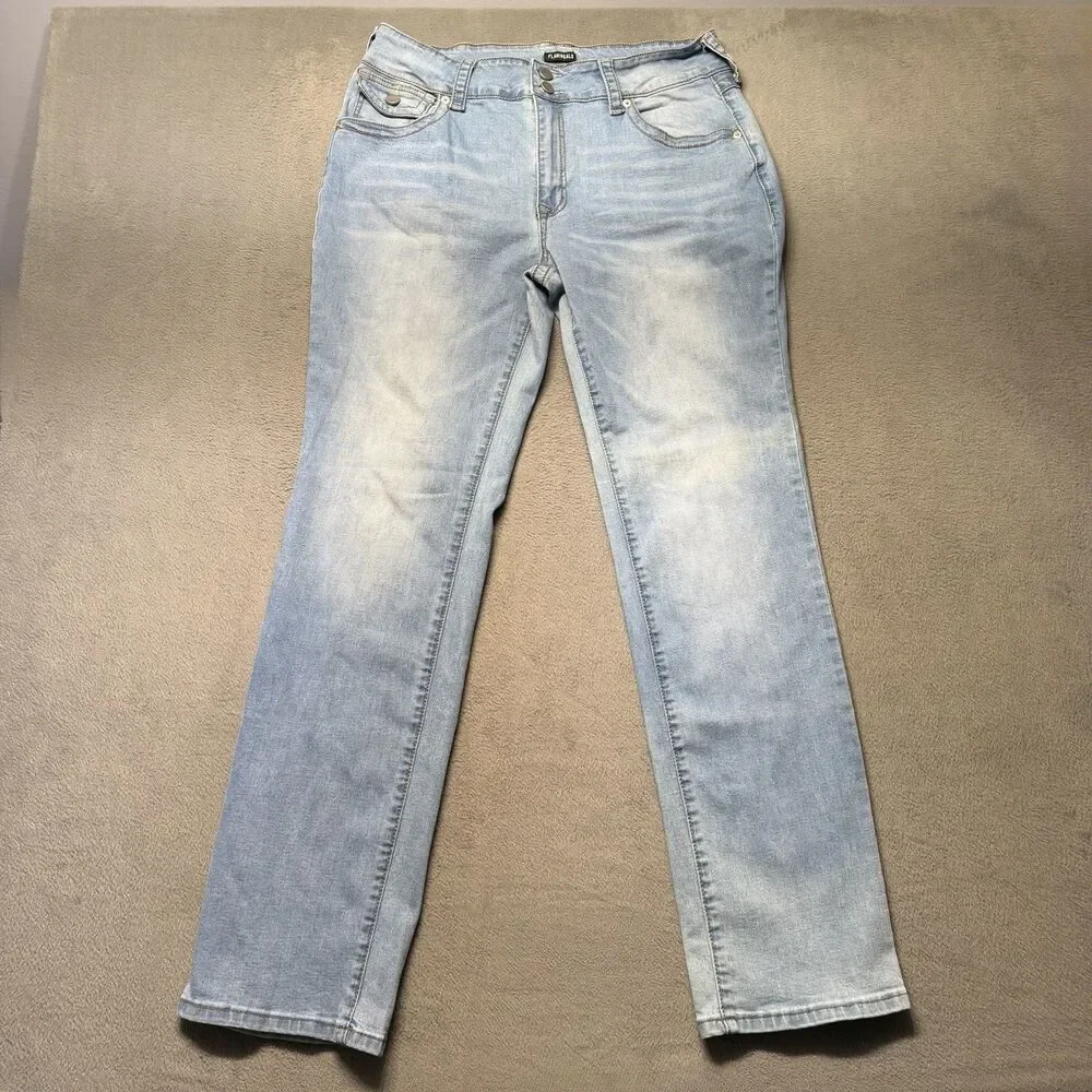 Flamingals Womens 2XL Jeans Straight Leg Mid Rise Flap Pockets Stretch Denim